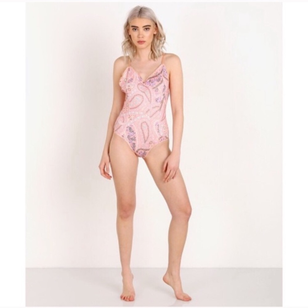 Spell Pink Paisley Cowl Neck Bodysuit